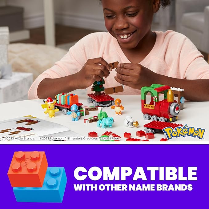 MEGA Pokemon Action Figure Building Toys, Holiday Train with 373 Pieces, 4 Poseable Characters, Gift Idea for Kids