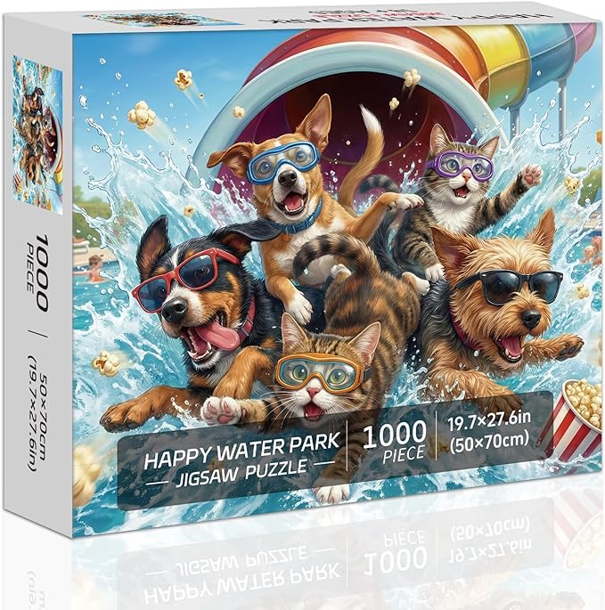 Puzzles for Adults 1000 Pieces, Funny Dog Cat Jigsaw Puzzles for Adults, Water Park Cool Fun Hard Difficult Challenging Jigsaw Puzzles 1000 Pieces Family Activity Game Nights Gifts