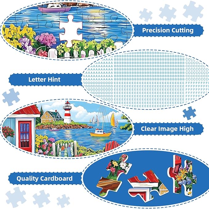 300 Pieces Puzzles for Adults,Seaside Garden House 300 Pieces Large Puzzle for Adults Seniors,Coastal Lighthouse Jigsaw Puzzle for Kids Ages 8-10,Challenging Family Games, 20.5 x 15 in
