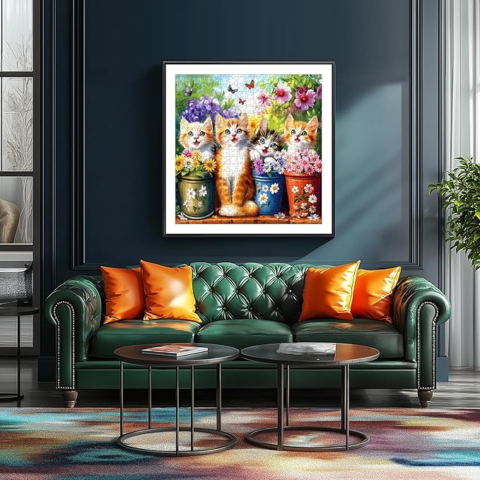 500 Piece Cat Jigsaw Puzzle for Adults - Cute Kittens in Flower Garden with Butterflies, Whimsical Cat Puzzle (20"x20")