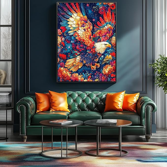 MINIWAN Vibrant Floral Bald Eagle 1000 Piece Puzzle for Adults, Colorful Flower American Eagle Jigsaw Puzzle, Wildlife Art Puzzle for Relaxation & Home Wall Deco 27.5x19.7 Inch