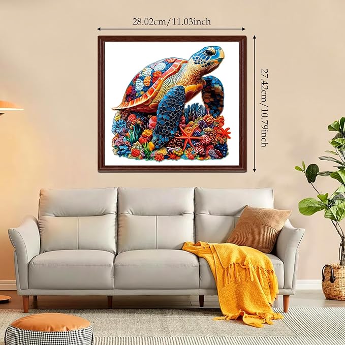 Wooden Jigsaw Puzzles for Adults and Kids, Sea Turtle 200 Piece Unique Shaped Puzzle, Family Game and Creative Wooden Puzzle Gift, Wall Art Decor