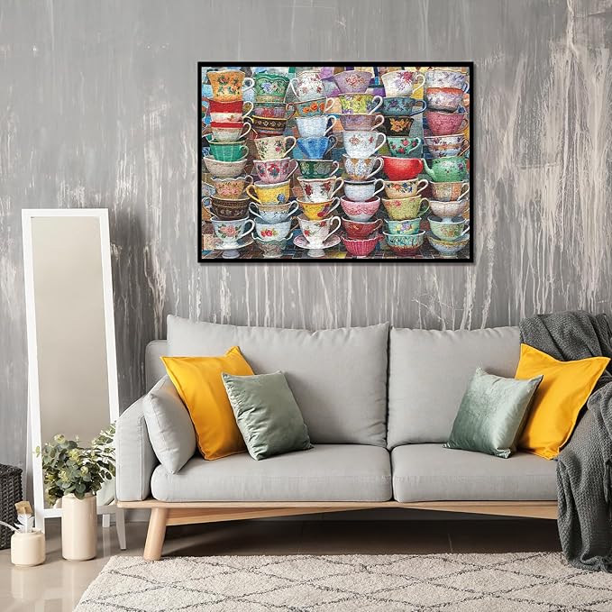 Teacups Puzzle for Adults 1000 Pieces, Colorful Tea Time Jigsaw Puzzles Features Classical Coffee Tea Cups, Challenging Retro Art Puzzles as Tea Cups Decor