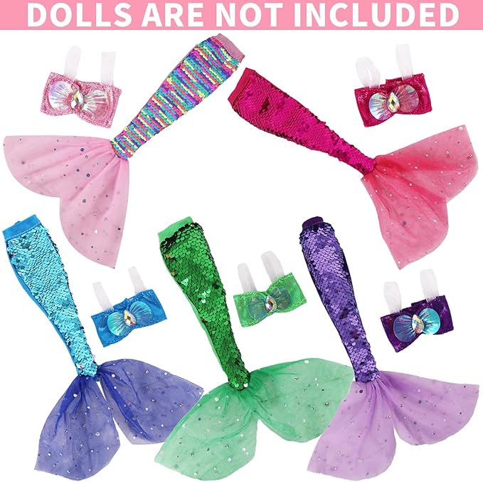 Unicorn Element 5 Pcs 11.5 Inch Girl Doll Mermaid Tail Clothes and Accessories (Dolls are Not Included) - Mermaid Tail Summer Dress, Swimsuit, Bikini