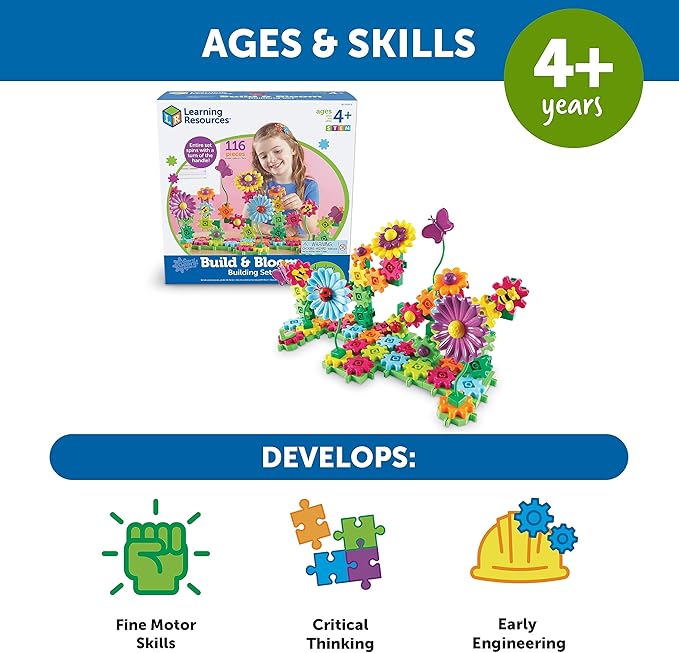 Learning Resources Gears Build & Bloom Building Set - Flower Building Set, Toddler Flower Toy, STEM Activities for Kids Ages 3-5, Garden Toys for Kids, Spring Kids Toys, Gifts for Girls 3-5