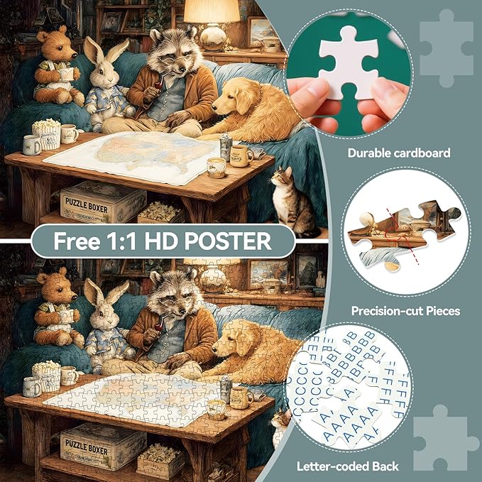 500 Piece Puzzle for Adults –Raccoon Grandpa Telling Stories Jigsaw Puzzles 500 Pieces, Puzzles for Adults 500 Pieces, Challenging Perfect for Game Nights, 20.5 X 15 in