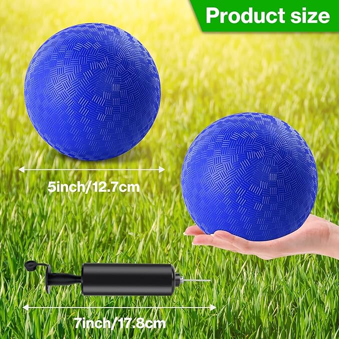12 Pcs Dodgeballs 5 Inch Kickball Playground Ball 4 Colour Inflatable Rubber Handball Dodge Ball with 1 Hand Pump for Outdoors Ball Games Gym Camps Picnic (Needle is at The Top of The Pump)