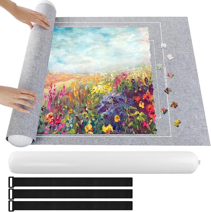 Ainiv Jigsaw Puzzle Mat Roll Up 1500 Pieces, 46" x 26" Portable Felt Puzzles Board with Travel Storage Bag, Jigsaw Saver Pad Keeper for Adults Teens, Gray