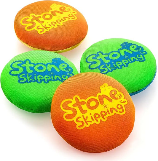 Water Stone Skipping Discs Set 4 Pack – Fun Pool Toys for Kids All Ages – Water Bouncing Skip Ball Toy for Boys & Girls – Best Games Gifts with Your Friends & Family at the Beach, Lake or Pool