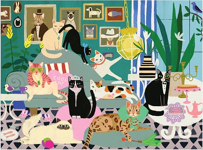 Galison Glamour Cats – 1000 Piece Jigsaw Puzzle Featuring Beautiful Artwork of Fancy Cats in Repose