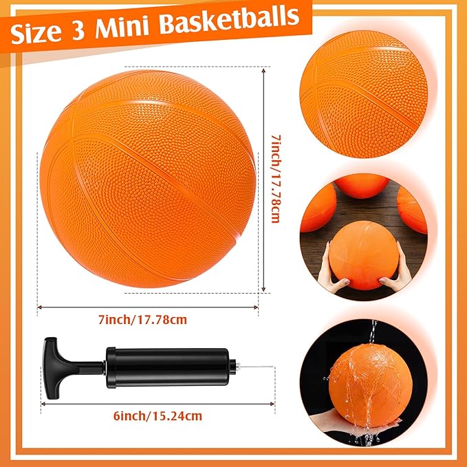 Vinsot 8 Pack Mini Rubber Basketballs Set 7 Inch Mini Hoop Basket Ball with Air Pump for Beginner Basketball Arcade Games Indoor Outdoor Pool Party Favors