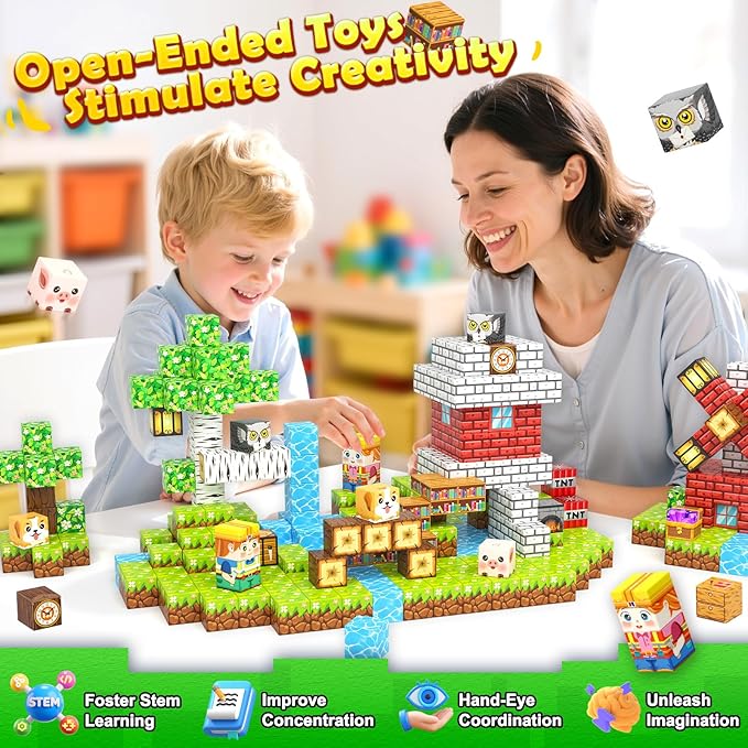 100 PCS Magnetic Blocks Toys, Build Mine Magnet World Set, Magnetic Tiles Building for Boys & Girls Age 4-8 5-7, STEM Montessori Sensory Toys for Toddlers Kids Gifts