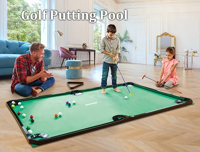 Golf Game -Combining Mini Pool Table & Golf - World’s Largest Putting Green Indoor，Putting Mat 108.2" L x 57.4" W，Golf Pool Indoor Family Game