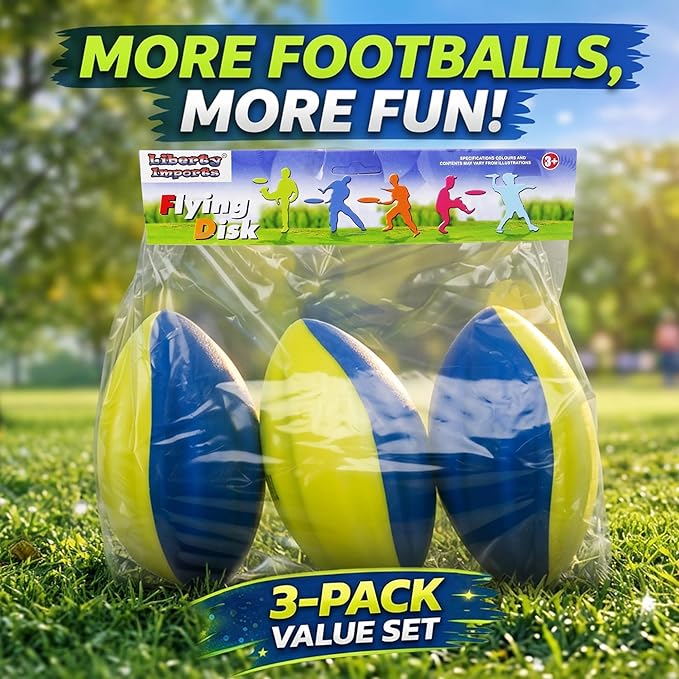 Liberty Imports 8.5" Foam Spiral Football PU Coated High Density Soft Balls, Set of 3, for Kids Sports Training Practice Indoor Outdoor Play