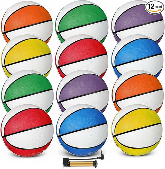 Wettarn 12 PCS Mini Basketball Size 3 Colorful 7 Inch Rubber Basketball Bulk with Pump for Mini Hoop Swimming Pool Indoor Outdoor Practice Game Holiday Party Kid Adult Back to School