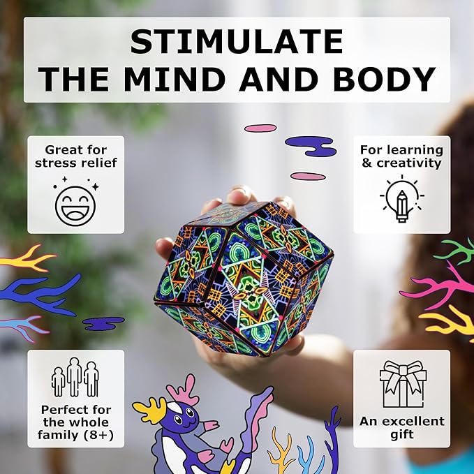 Shashibo Shape Shifting Box - STEM Fidget Toy with Ultra Strong Magnets - Sensory Puzzle Cube Transforms Into 100+ Shapes, Easter Basket Stuffers Gift for Kids, Teens, and Adults (Glowquarium)