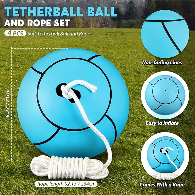 Shappy Tetherball Soft Tether Balls and Rope Set Game Replacement Tetherball Set Rubber Tether Ball Equipment for Kids Adults Indoor Outdoor Playground Yard Backyard Play