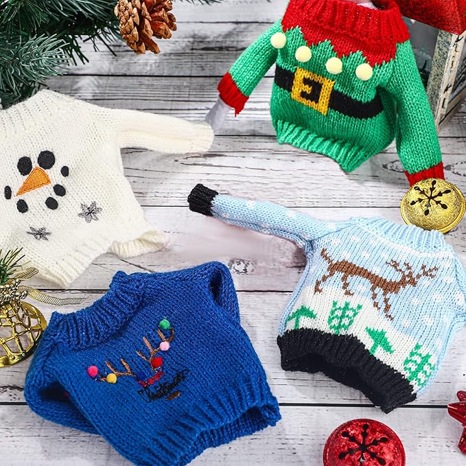 Chalyna 6 Pcs Christmas Doll Clothes Christmas Accessories Outfit Small Sweater Knitted Clothing Xmas Accessory Santa Clothing Accessories Clothes, Doll is Not Included(Stylish)