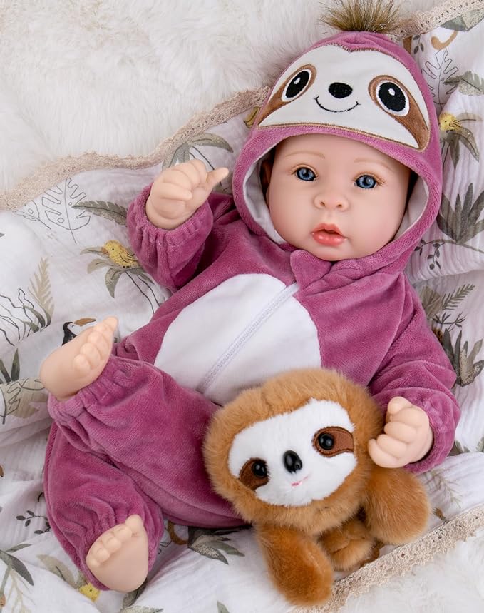 Aori 17 Inch Real Baby Dolls Realistic Lifelike Baby Doll with Soft Body & Sloth Outfits, for Girls 3+ Role Play, Adoption Day, Photography Prop, Collectible