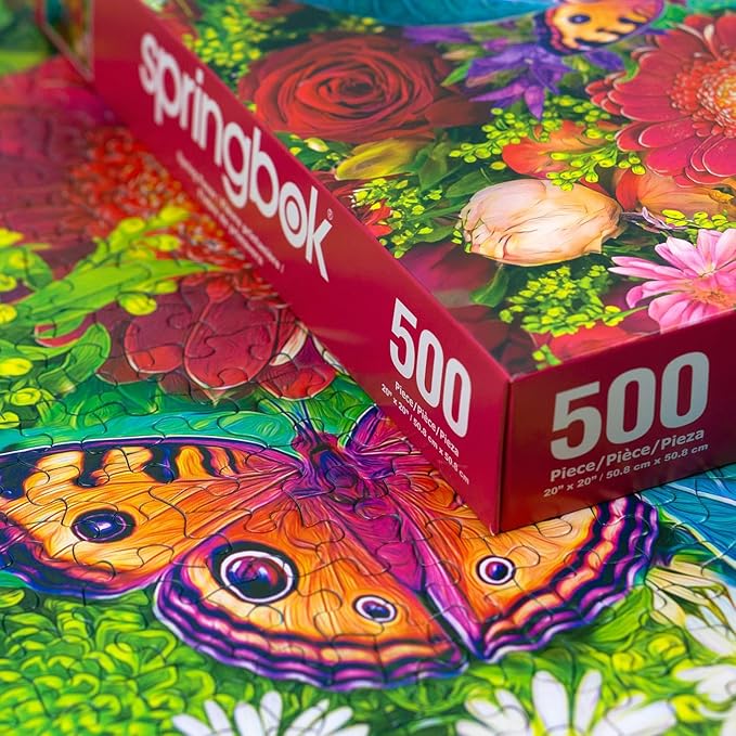 Springbok Spring Fever 500 Piece Jigsaw Puzzle for Adults - Colorful Butterfly and Flowers - Relaxing Puzzle with Unique Precision Fit Pieces - Finished Size 20" x 20"