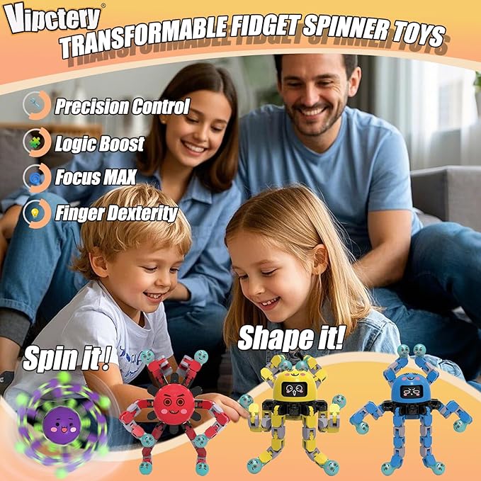 Easter Basket Stuffers Gifts for Boys Girls Toddlers 4Pcs Transformable Fidget Spinners for Kids Sensory Fidget Toys Teens Quiet Airplane Road Trip Travel Activities Essential Autism ADHD B