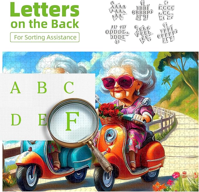 500 Pieces Puzzles for Adults, Fun Grandma Friendship Impossible Hard Difficult Challenging Puzzles for Adults, Summer Beach Ride Jigsaw Puzzle for Family Games Gift, 23 x 15 inch