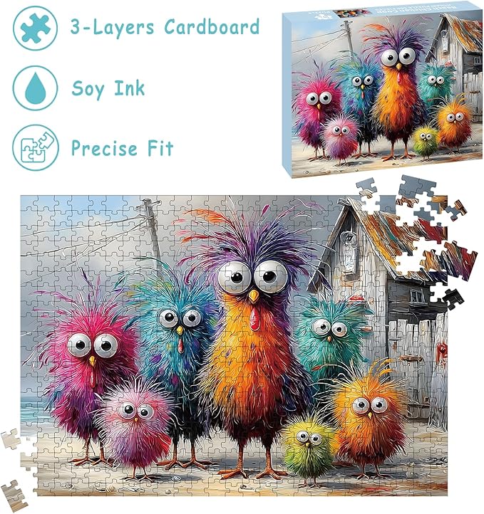 Puzzles for Adults 500 Pieces, Chicken Jigsaw Puzzles - Beach Chicken Coop, Impossible Beach Puzzles for Seniors Family, 20.47x14.96 inches, 1:1 Poster, Letter on The Back