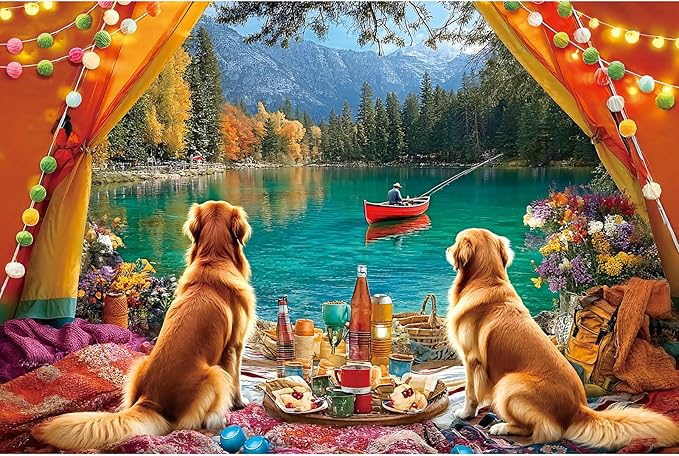 Lake Camping & Fishing 1000 Piece Puzzle for Adults, Fun Puzzles for Adults 1000 Pieces with HD Print & Poster, 27.5 * 19.7 in Dust Free, for Gifts Halloween Christmas Family Games Lovers