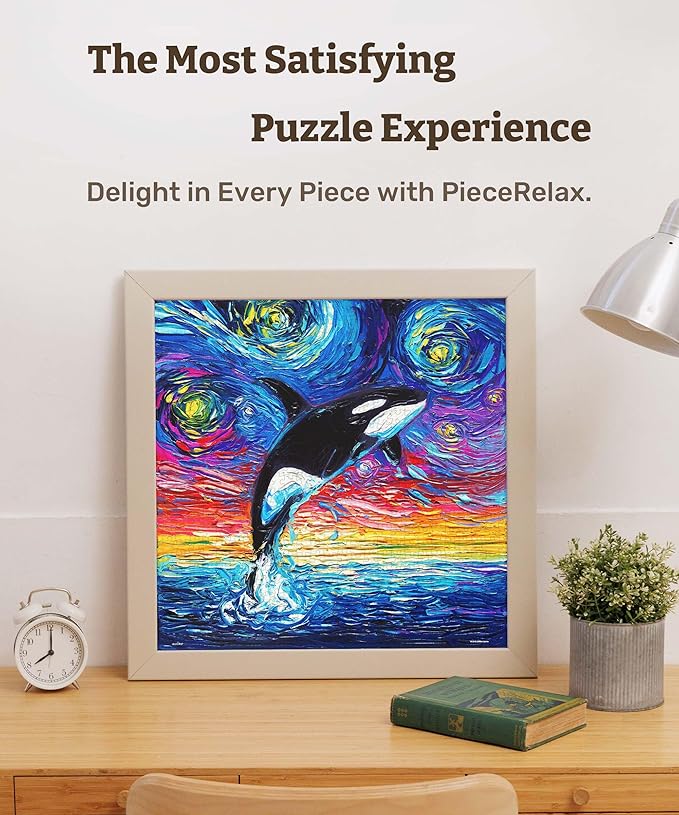 PieceRelax PieceClicks Plastic Jigsaw Puzzle for Adults 750 Pieces - Aja Trier - Orca Night - 18.8 X 18.7 Inches, Most Satisfying Table Games, No Glue Needed [U1101]