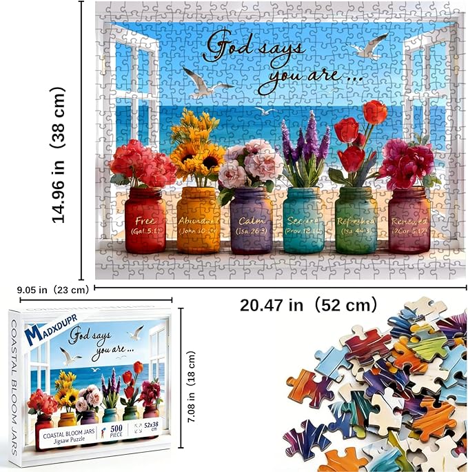 Christian Bible Puzzles for Adults 500 Pieces, Wishful Window Jigsaw Puzzles, Impossible Christian Bible Puzzle for Seniors Families, 1:1 Poster, Letter On The Back, 21x15 Inches