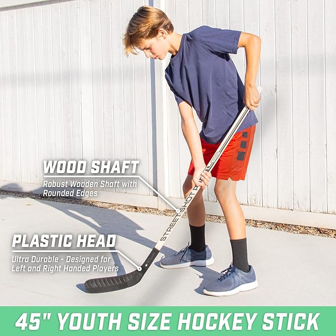 GoSports Street Hockey - Choose Between Street Hockey Goal Set with Sticks, Street Hockey Balls (6 Pack) or Street Hockey Sticks (2 Pack)