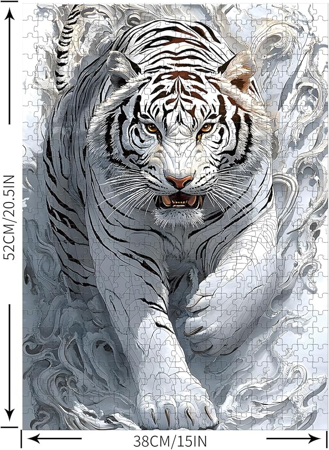 Puzzles for Adults 500 Pieces, Tiger Jigsaw Puzzles - Ethereal White Tiger, Impossible Tiger Puzzle for Seniors Families, 20.47x14.96 inches, 1:1 Poster, Letter on The Back