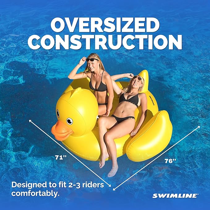 SWIMLINE ORIGINAL 90620 Giant Inflatable Lucky Ducky Pool Float | Oversized Ride-On Float with Stable Legs & Wings | Lounge Floatie Perfect for Parties & Relaxation