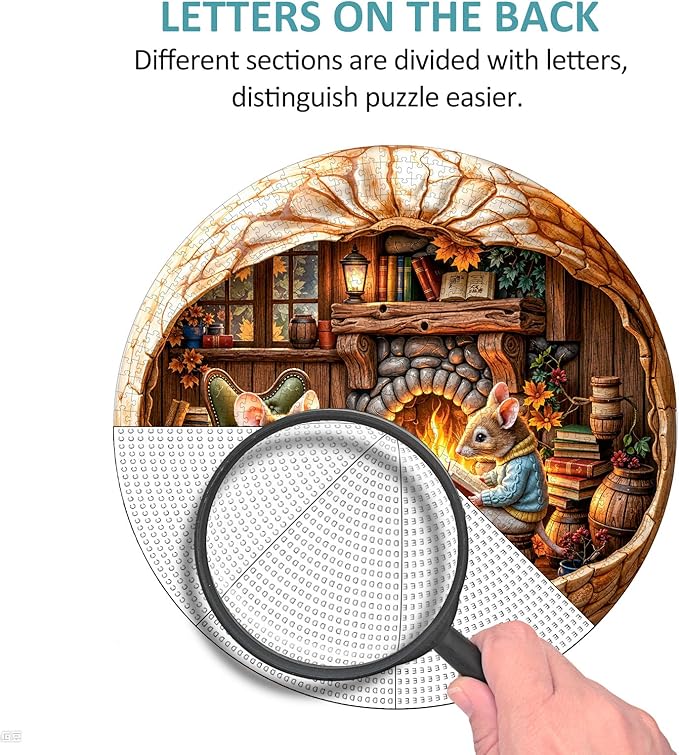 Jigsaw Puzzles 1000 Pieces for Adults, Fall Mouse Puzzles for Adults 1000 Pieces, Round Puzzles with Letters On Back, Difficult Challenging Hard Family Decoration Puzzle (26.5 * 26.5in)