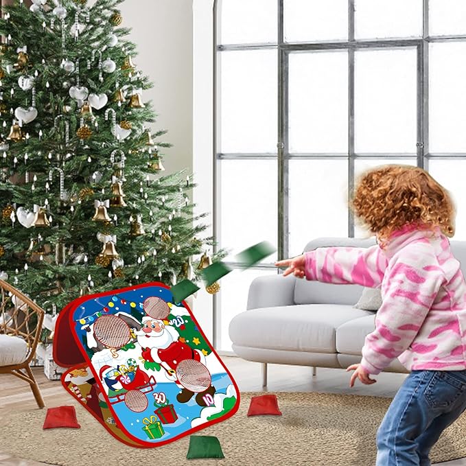 Christmas Party Games for Kids Adults Bean Bags Toss Game Double Side Collapsible Cornhole 8 Score Holes Christmas Toys Party Favors Supplies Carnival Yard Indoor Outdoor (6 Bean Bags)