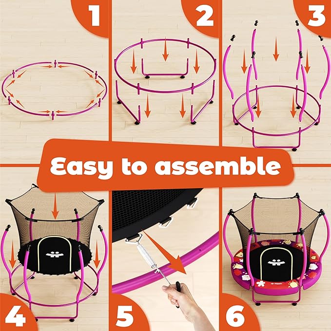 Happin® 55’’ Trampoline for Kids with Safety Enclosure, Indoor & Outdoor Toddler Trampoline, Ultra Safe Design with Multi Activity Accessories, Perfect Toddler Gift for Boys & Girls Ages 1–8