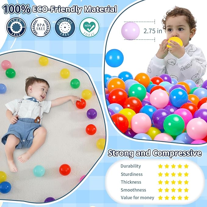 STARBOLO Ball Pit Balls for Toddlers Phthalate Free BPA Free Non-Toxic Crush Proof Play Balls for Toddlers Kids Pool Playhouse Pack of 100 200 500