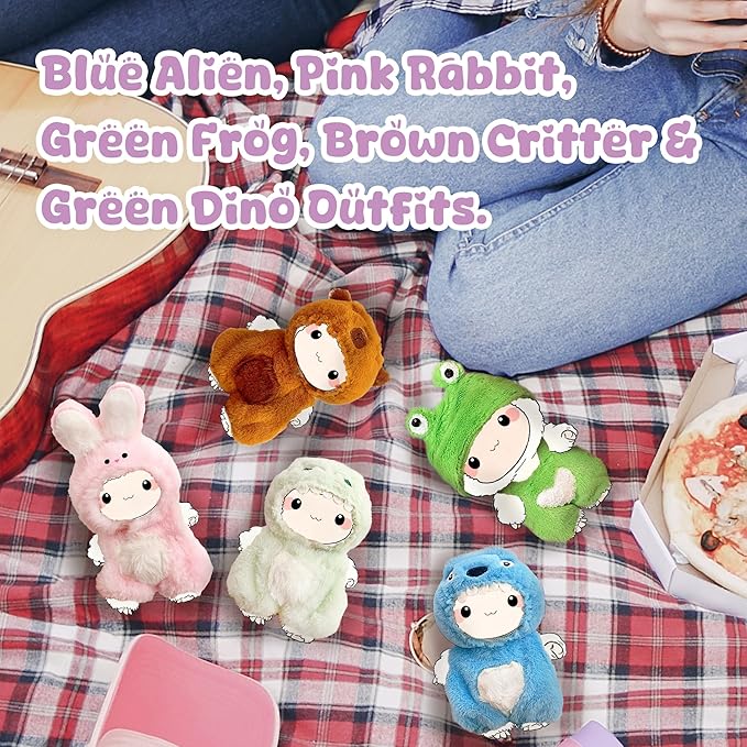 17cm Doll Clothes Set, Funny Frog Doll Outfit Includes Furry Frog Jumpsuit & Hat Cute Costume Animal Themed Accessories for 17cm Toy Figure