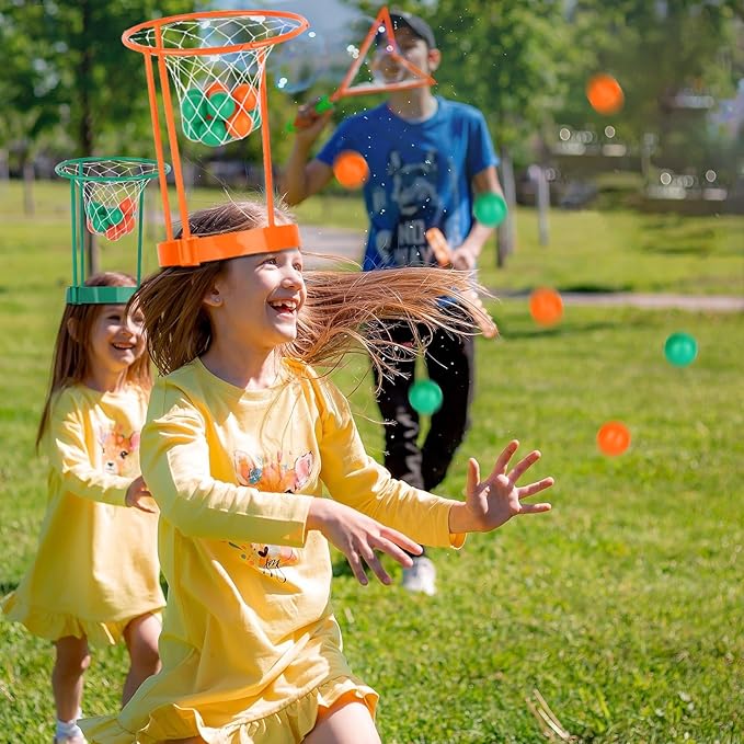 Hooqict 3 Pack Head Hoop Basketball Party Game for Kids and Adults Adjustable Basket Head Headband Game with 40 Balls for Carnival Party Family Indoor Outdoor Backyard Yard Birthday Basketball Games