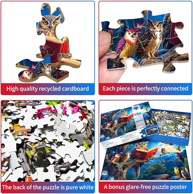 500 Piece Jigsaw Puzzle for Adults -Majestic Owl Colorful Jigsaw Puzzles 500 Pieces Puzzles for Adults-Finished Size 19.3 x 13.7