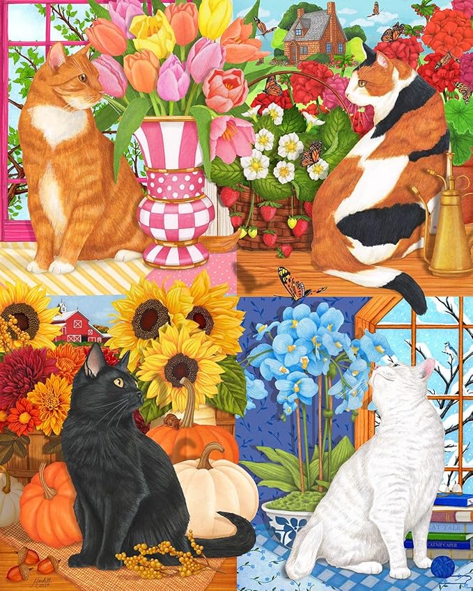 Springbok Four Seasons of Cats 1000 Piece Jigsaw Puzzle for Adults - Unique Cut Pieces - Made in USA