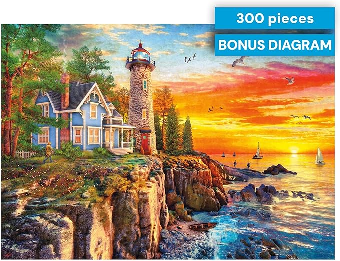 Buffalo Games - Rocky Cliff Lighthouse - Dominic Davison - 300 Piece Jigsaw Puzzle for Adults, Large Oversized Pieces, Scenic Coastal Puzzle, Challenging and Relaxing, Finished Size 21.25 x 15.00