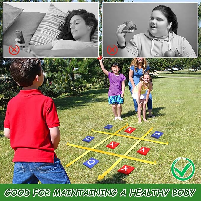 Jansun Giant Tic Tac Toe Outdoor Game, 4 Ft x 4 Ft Portable Tic Tac Toe Bean Bag Toss Game, Large Yard Toss Game Portable Toss Across Camping Games for Families Backyard Outdoor