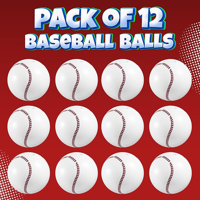 Bedwina Inflatable Baseball (Pack of 12) 16-inch, Baseball Beach Balls for Themed Party Decorations & Birthday Decor - Pool Ball Toys Party Favors & Goodie Bags Favors for Kids, Boys and Girls