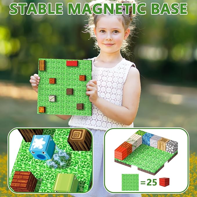 Magnetic Blocks Baseplate - Magnet Toys for Kids, 4PCS Baseplate for Minecraft Magnetic Building Blocks Placing 4" x 4", STEM Toys Birthday Gifts for Boys Girls Age 3+ Years Old, Grassland