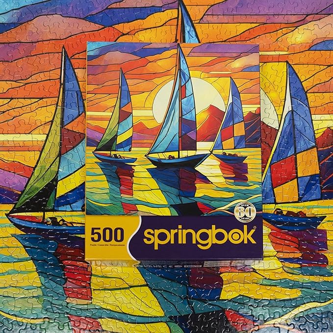 Springbok's Sunset Sailing 500 Piece Jigsaw Puzzle for Adults-Unique Cut Pieces- Made in USA