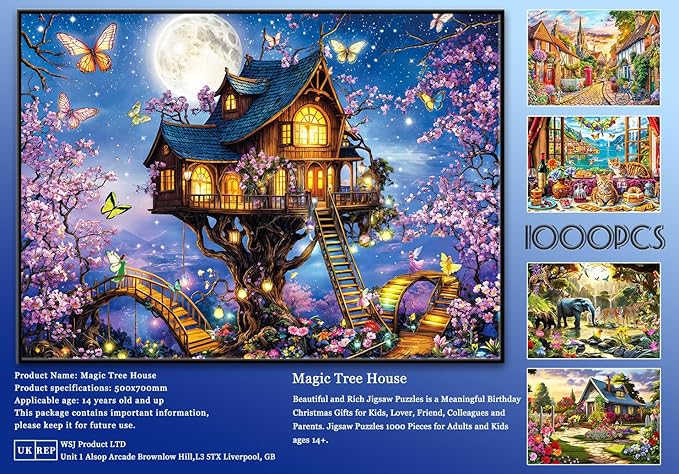 HUADADA 1000 Piece Puzzles for Adults - Elf Tree House - Jigsaw Puzzles for Adults 1000 Piece Fairy Tale House Educational Games Colorful Puzzles for Home Decoration