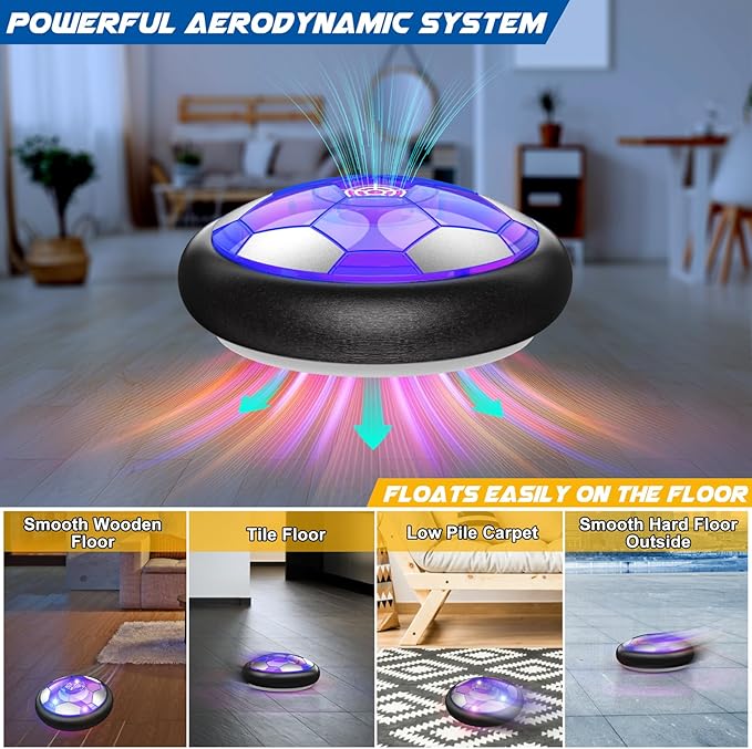 2 in 1 Hover Soccer Ball Set, USB Rechargeable Air Power Soccer Kids Toys with LED Lights and Foam Bumper Protection, 2 Goals for Boys and Girls Ages 3 4 5 6 7 8-12 Indoor/Outdoor Games