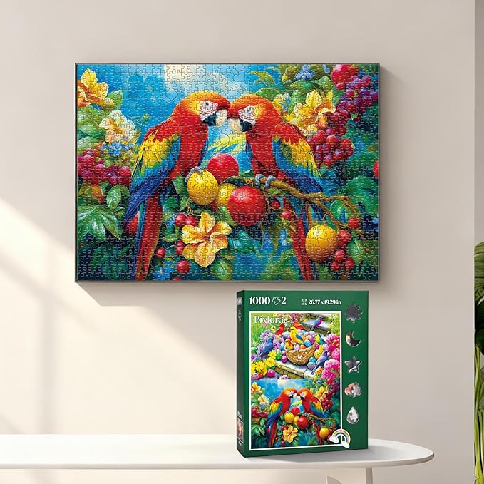 Unique Shaped Jigsaw Puzzles for Adults 1000 Pieces, 2 Pack Adult Puzzles,Egg Birds and Fruit Birds Theme,Difficult Puzzles for Adults,Cooperative Family Games for Family Game Night