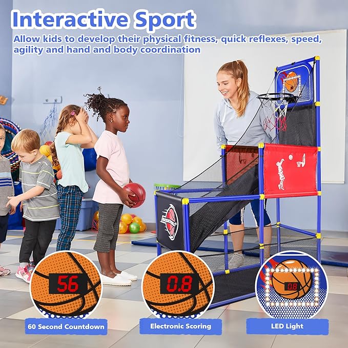M SANMERSEN Kids Basketball Hoop Arcade Game Set with 4 Balls Electronic Scoreboard and LED Light, Indoor and Outdoor Play, Birthday/Halloween for 3-8 Year Old Boy and Girl